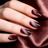 Burgundy  Cat Eye  Medium Squaoval Glitter Design Press on Nails